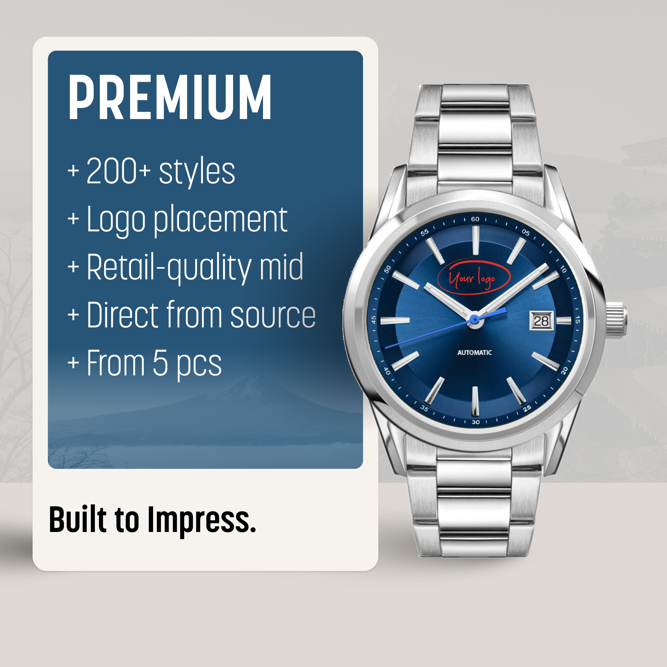 Premium custom logo watches for businesses by Watch Branding, featuring refined designs and elegant logo integration on the dial.